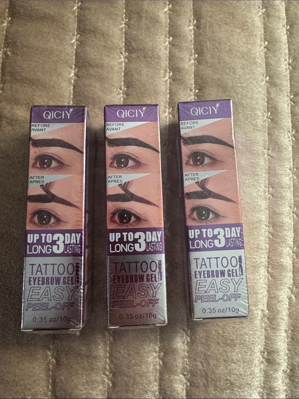Tattoo Eyebrow Gel — Long-Lasting Brown Shade (Peel-Off) Set of 3